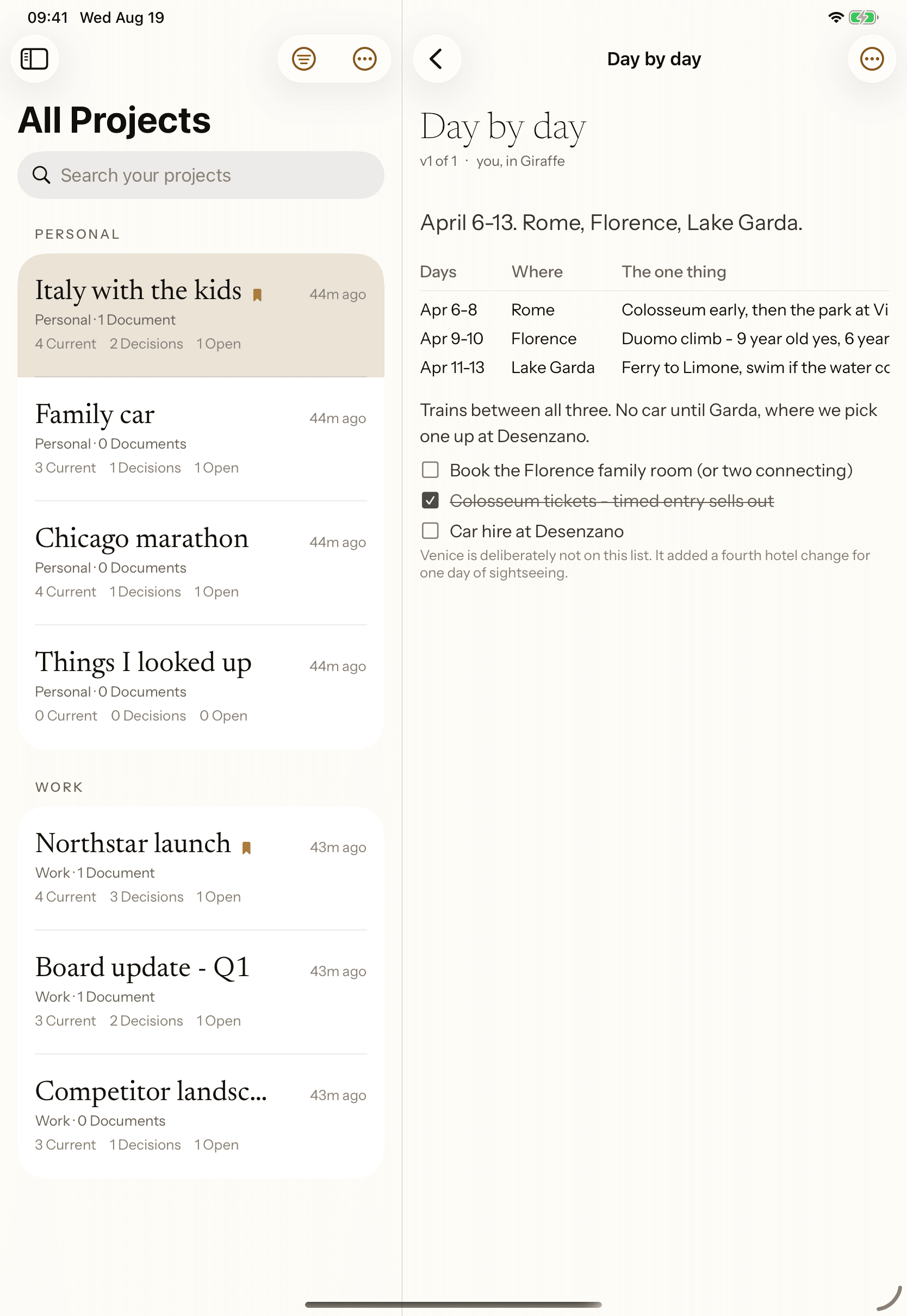 Giraffe on iPad — a document