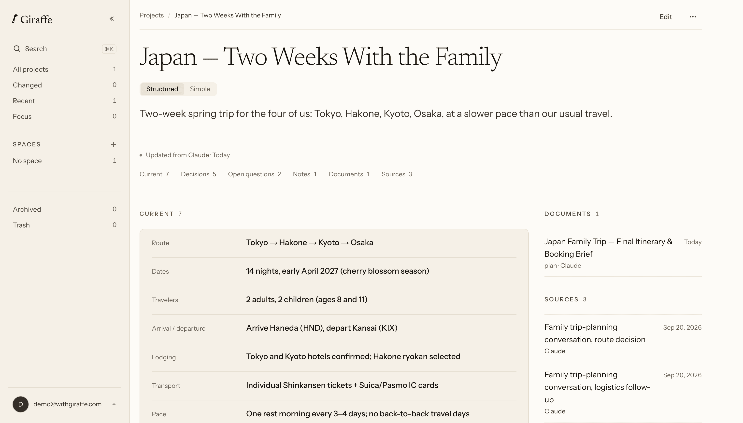 Giraffe on the web — a family trip project