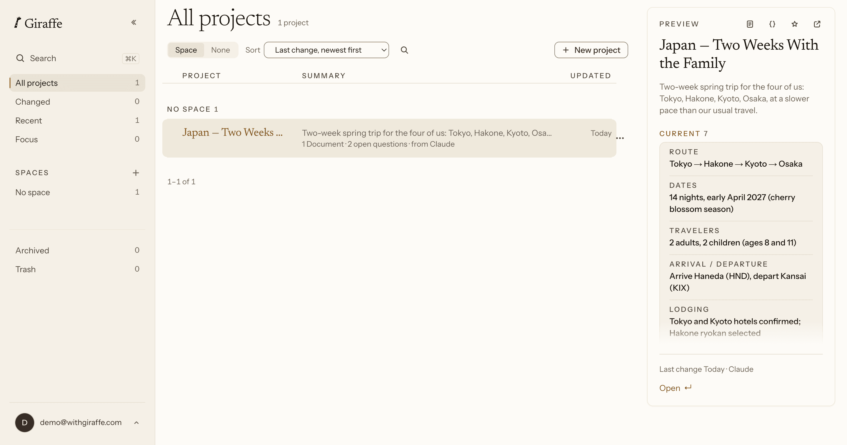 Giraffe on the web — all projects